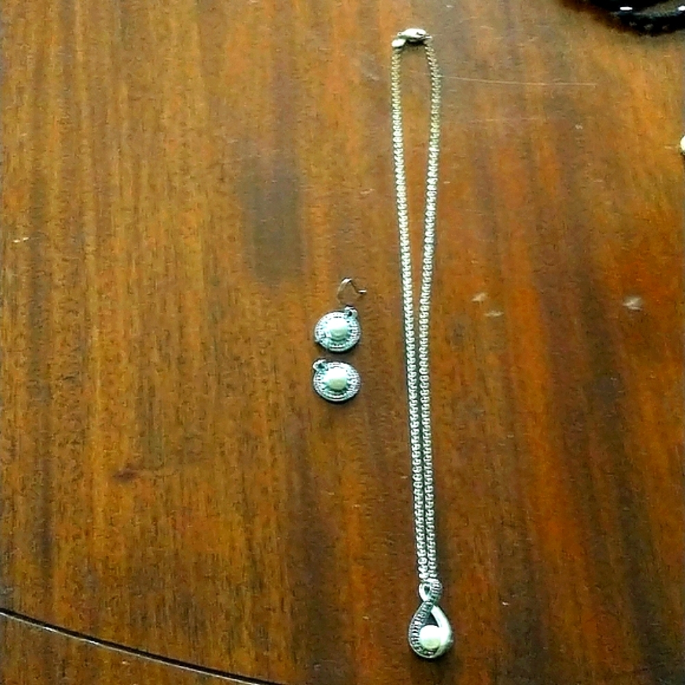 Pearl and Marcasite Necklace & Earring Set